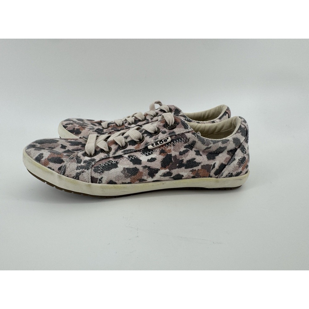 Taos Star Shoes Womens Size 8 Brown Print Canvas Lace Up Comfort Sneakers Casual
